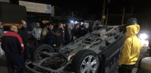  حادث سير وانقلاب احدى السيارات في صيدا
