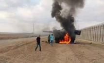 احراق دبابة اسرائيلية بغلاف غزة ووزير الدفاع الإسرائيلي يعلن استدعاء جنود الاحتياط
